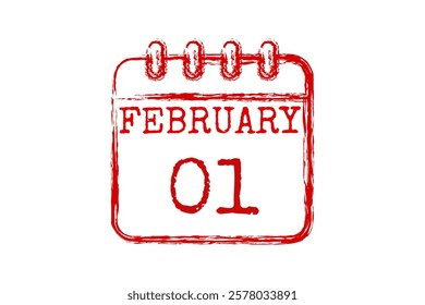 1 February calendar icon text page monthly web design on red and white background vector, icon, or illustration with the month of February 1