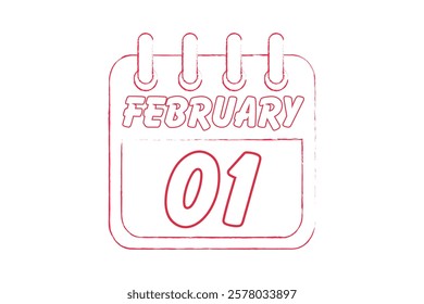 1 February calendar icon text page monthly web design on red and white background vector, icon, or illustration with the month of February 1
