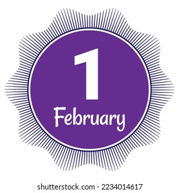 1 February, Date template. Useful design for calendar or event promotion. Vector illustration EPS 10 File. Isolated on white background. 