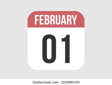 1 february icon isolated on background. February vector for day of week and month in red.