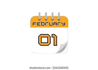 1 February month single day vector, illustration, calendar with yellow, black and white color background calendar February 1