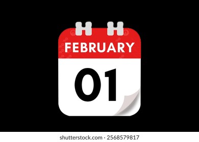 1 February month single day vector, illustration, calendar with red, gray, white and black color background calendar February 1