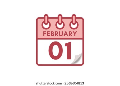 1 February month single day vector, illustration, calendar with maroon, rose and white color background calendar February 1