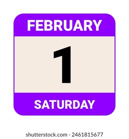 1 February, Saturday. Date template. Useful design for calendar or event promotion. Vector illustration EPS 10 File. Isolated on white background. 