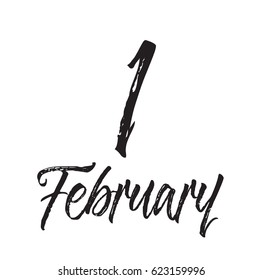 1 february, text design. Vector calligraphy. Typography poster. Usable as background.
