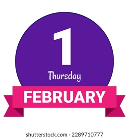 1 February, Thursday. Date template. Useful design for calendar or event promotion. Vector illustration EPS 10 File. Isolated on white background. 