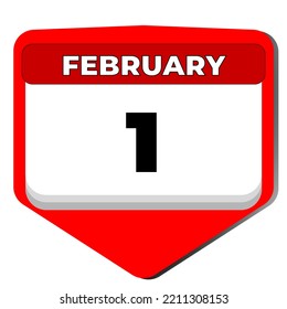 1 February Vector Icon Calendar Day. 1 Date Of February. First Day Of February. 1st Date Number. 1 Day Calendar. One Date. Vector Illustration