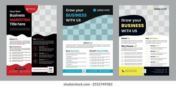 1 File 3 Concept Marketing Flyer Design Bundle For Business Advertisement Poster Creativity Commercial Presentation Set Unique Agency Brochure