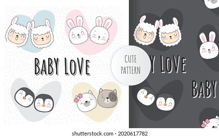 
1, Flat cute lovely baby animal face pattern set