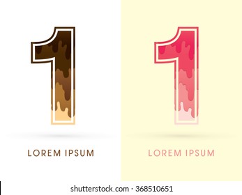 1 Font Number, Chocolate and strawberry melt graphic vector