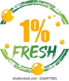 1% Fresh Vector Illustration of fresh food on Green, Orange and white background, graphic label or sticker and product label