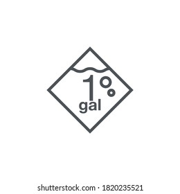 1 gal sign (mark) estimated volumes gallons. Vector symbol packaging, labels used in the US for prepacked foods, drinks different gallons and quarts. 1 gal vol single icon isolated on white background