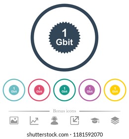 1 Gbit guarantee sticker flat color icons in round outlines. 6 bonus icons included.