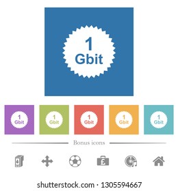 1 Gbit guarantee sticker flat white icons in square backgrounds. 6 bonus icons included.