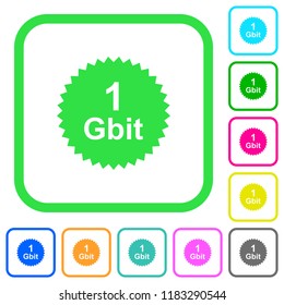 1 Gbit guarantee sticker vivid colored flat icons in curved borders on white background