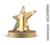 1 gold 3d star rating. Five star Symbol or emblem. vector illustration