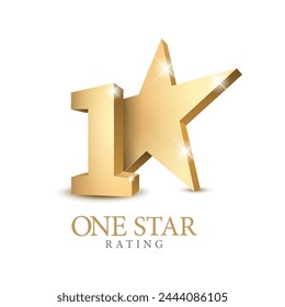 1 gold 3d star rating. Four star Symbol or emblem. vector illustration