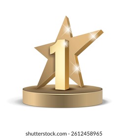 1 gold 3d star rating. Five star Symbol or emblem. vector illustration