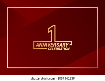 1 gold anniversary celebration vector  design with simple line style, isolated on red background can be used as  celebration event item and element