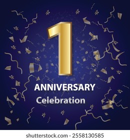1 golden number one and first year Anniversary Celebrating vector illustration design background