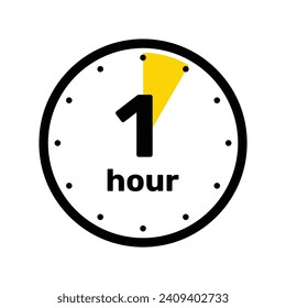 1 hour Analog Clock Icon white background design.