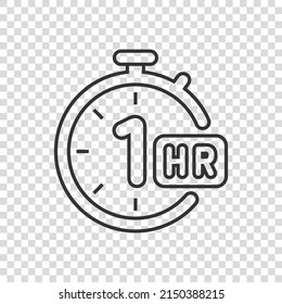 1 hour clock icon in flat style. Timer countdown vector illustration on isolated background. Time measure sign business concept.