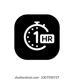 Vector de icono de reloj de 1 hora. Símbolo de tiempo libre aislado en el fondo cuadrado