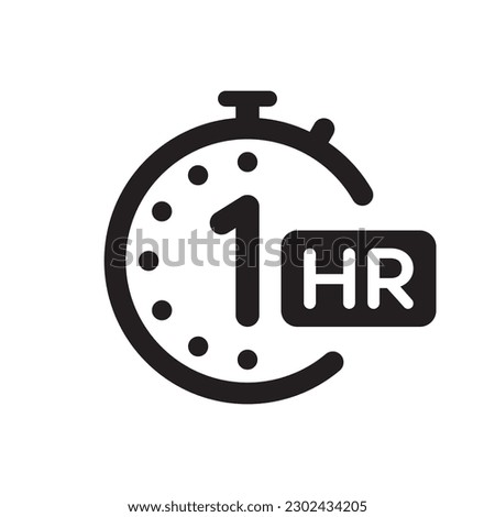 1 hour clock icon vector in flat style. Free time concept