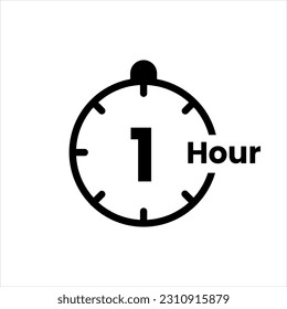 1 hour clock sign icon. service opening hours, work time or delivery service time symbol, vector illustration isolated on white background
