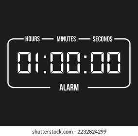 1 hours digital alarm. White and black time counter clock. Banner for schedules and appointments