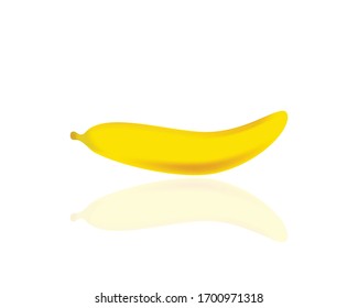 1 illustration banana with shadow on glass table or floor in white background 