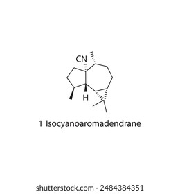 1 Isocyanoaromadendrane skeletal structure diagram.marine toxin compound molecule scientific illustration.