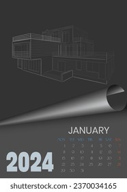 1 January. Calendar for 2024. Vector wall calendar template. Sketch for creativity.