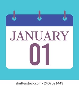 1 January Calendar. Blue Background. Vector Calendar.