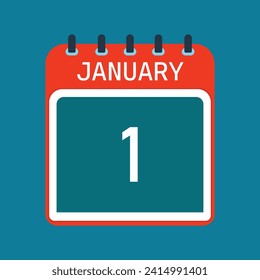 1 January Calendar. Blue Background. Vector Calendar.