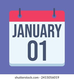 1  January calendar. Blue background. Vector Calendar.
