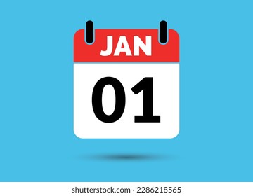 1 January Calendar Date Flat Icon Day 1 Vector Illustration