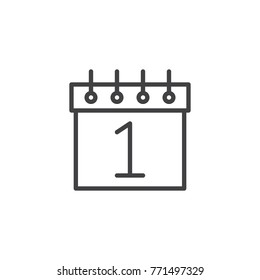 1 january calendar date line icon, outline vector sign, linear style pictogram isolated on white. Calendar first day symbol, logo illustration. Editable stroke