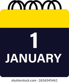 Símbolo de ilustración de diseño de icono de calendario del 1 de enero. Calendario con páginas levantadas, iconos de planificación. Vector de señal plana,
