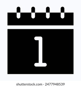 1 January Calendar Icon, Isolated Silhouette Vector Icon.