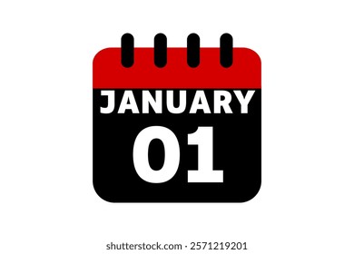 1 January calendar icon text page monthly web design on red, black and white background vector, icon, or illustration with the month of January 1