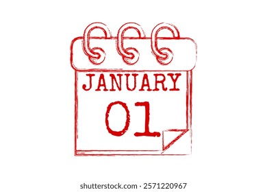 1 January calendar icon text page monthly web design on red and white background vector, icon, or illustration with the month of January 1