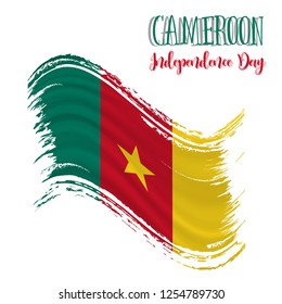 1 January. Cameroon Independence Day background in national flag color theme. Celebration banner with waving flag. Vector illustration