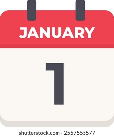 1 January Daily Calendar Icon in flat design style red and white