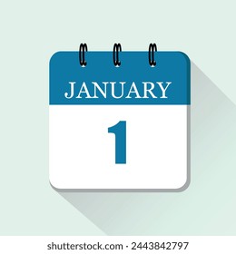 1 de enero icono de calendario diario plano. Plantilla de calendario vectorial para los días de enero. Cartel para el día y el mes.