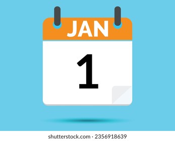 1 January. Flat icon calendar isolated on blue background. vector illustration