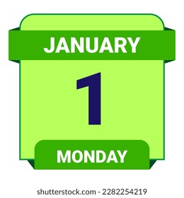 1 January, Monday. Date template. Useful design for calendar or event promotion. Vector illustration EPS 10 File. Isolated on white background. 