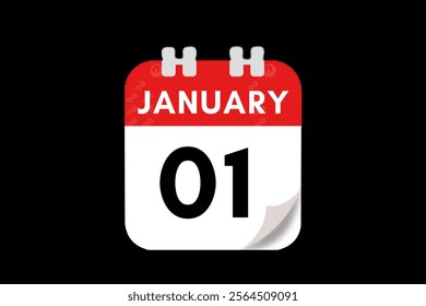 1 January month single day vector, illustration, calendar with red, gray, white and black color background calendar January 1