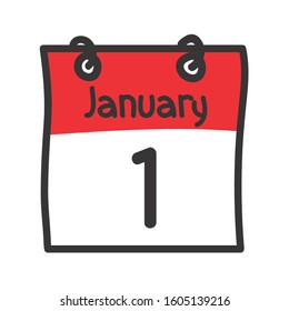 1 January. Vector flat daily calendar icon. Date and time, day, month. Holiday