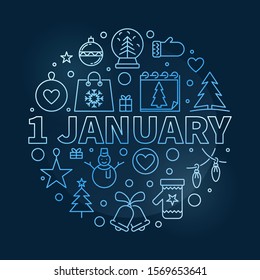 1 January vector New Year concept modern blue outline illustration on dark background